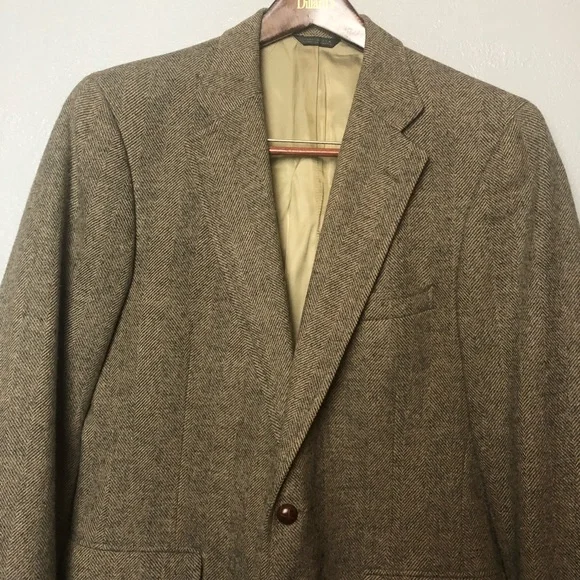 CHAPS Ralph Lauren suit coat blazer woven in Scotland Camel Hair jacket Sz Large - Picture 2 of 16